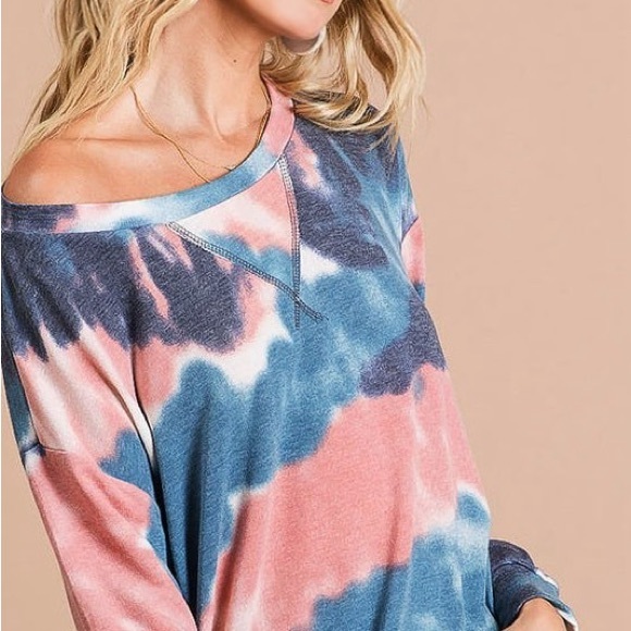 BiBi Tie Dye French Terry Pull Over with Front Stitching Detail - Picture 2 of 12